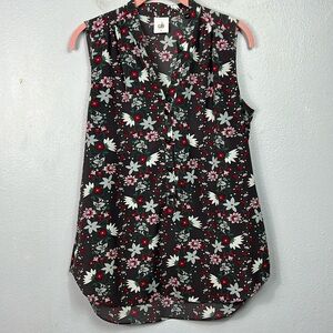 Cabi Plaza Fiesta Floral Print Sleeveless Popover Blouse Small